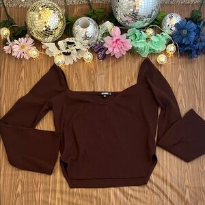 Ribbed Crop Top with Bell Sleeves